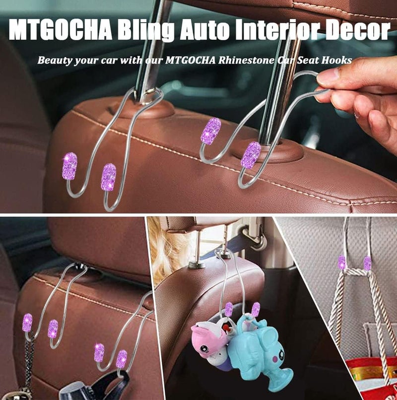 MTGOCHA Car Headrest Hooks Car Purse Hook(2 Pack),Bling Car Bag Hooks, Car Hook for Purses and Bags Cute Metal Car Purse Holder Hook, Bling Car Accessories for Women, Light Purple - Image 5